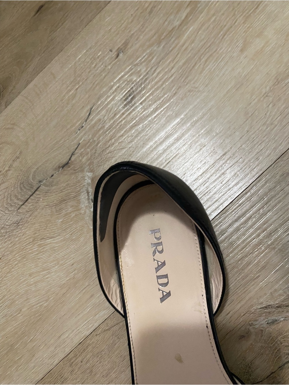 Prada Black Leather Peep-Toe Flats with Bow Accent - Picture 6 of 6